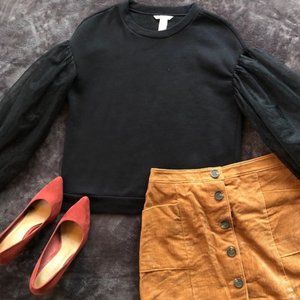 H&M Black Sweatshirt with Tulle Sleeves